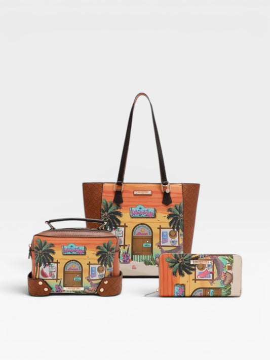 Vegan Leather Sun and Sand 3 Piece Handbag Set