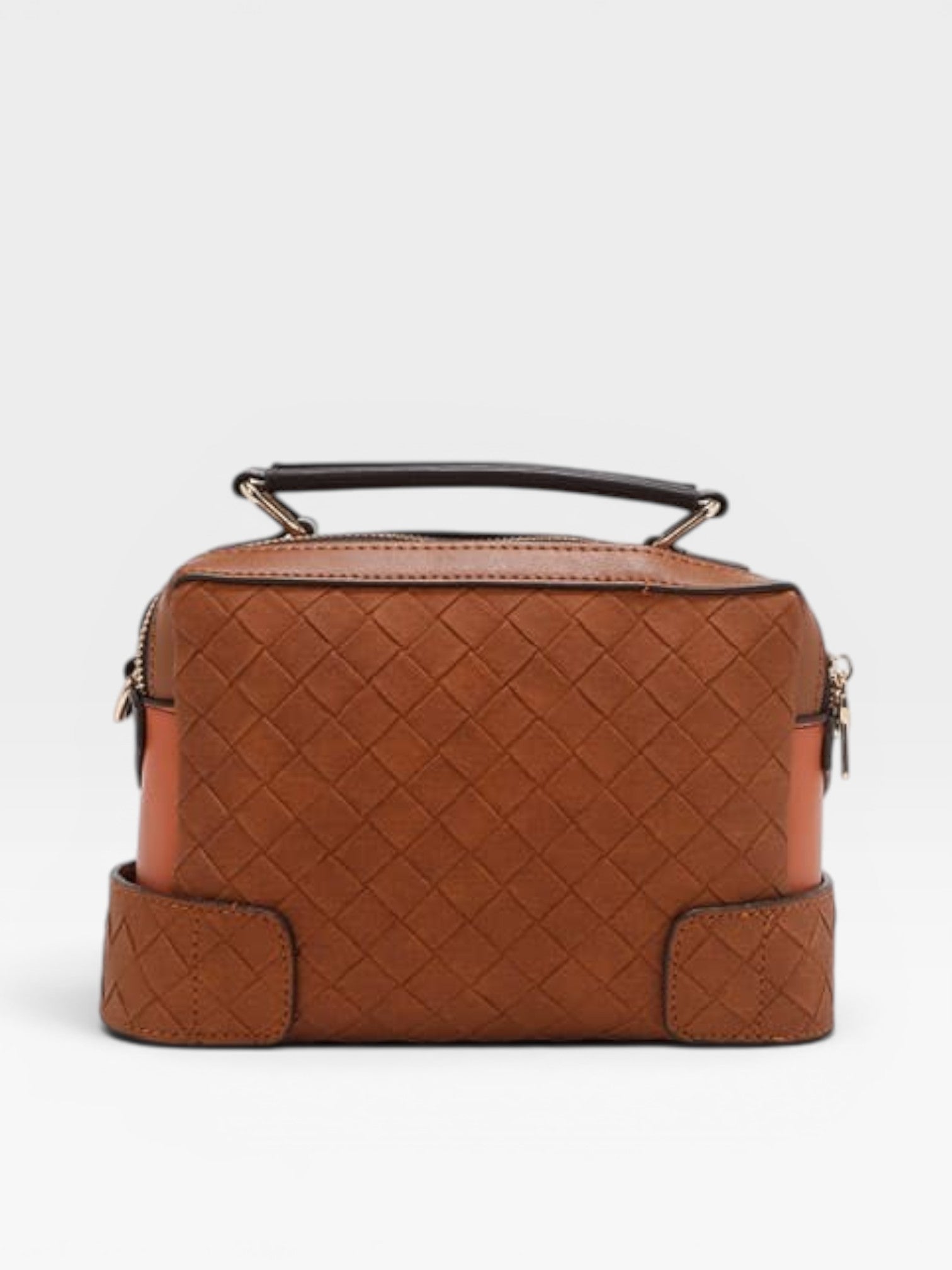 Brown quilted handbag on a white background