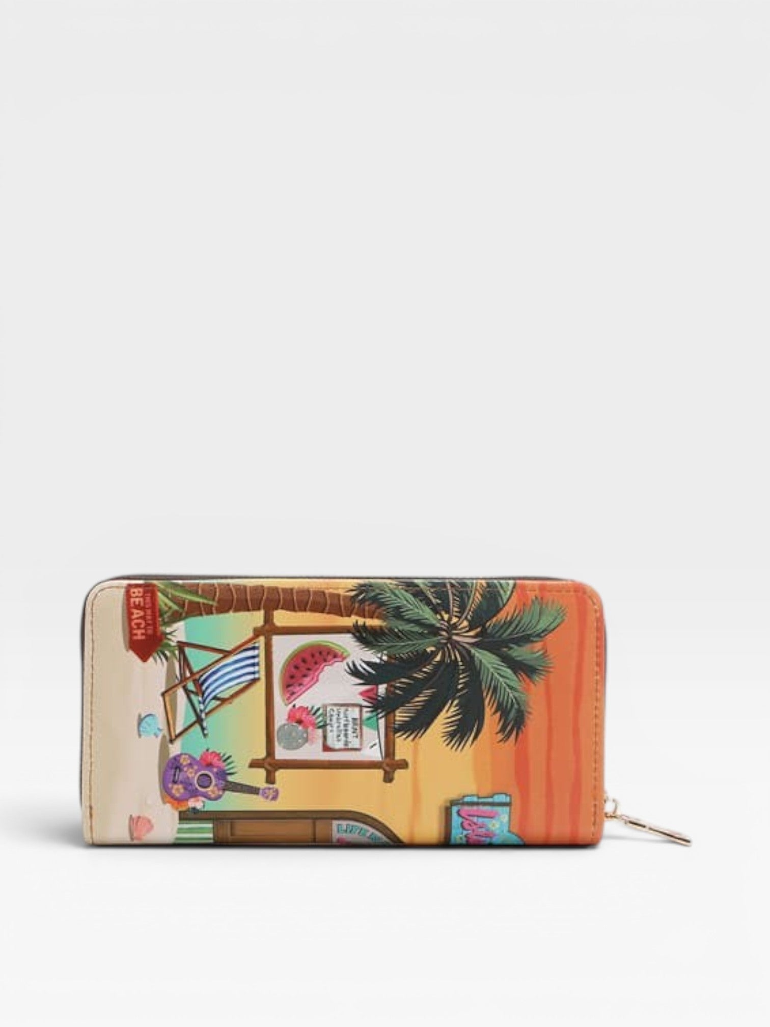 Colorful wallet with tropical design on a white background