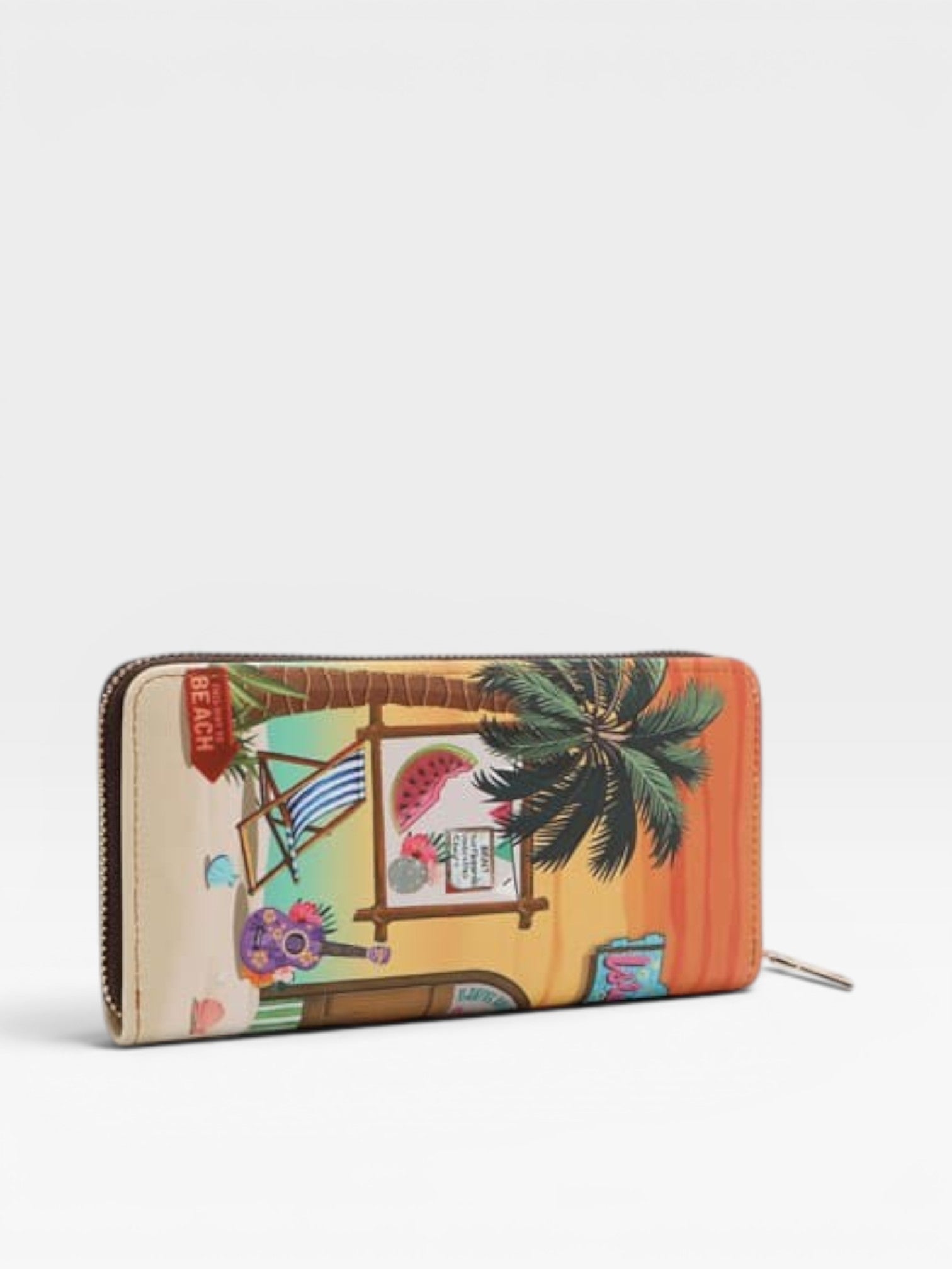 Colorful wallet with tropical design on a white background