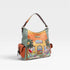 Colorful handbag with a tropical design on a white background
