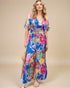 Blue Floral Smocked Waist Wide Leg Jumpsuit