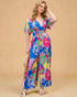 Blue Floral Smocked Waist Wide Leg Jumpsuit