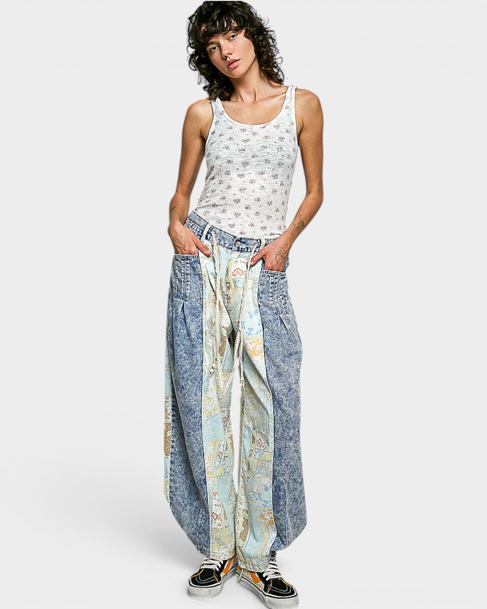 Ivory Floral Ribbed Tank Top
