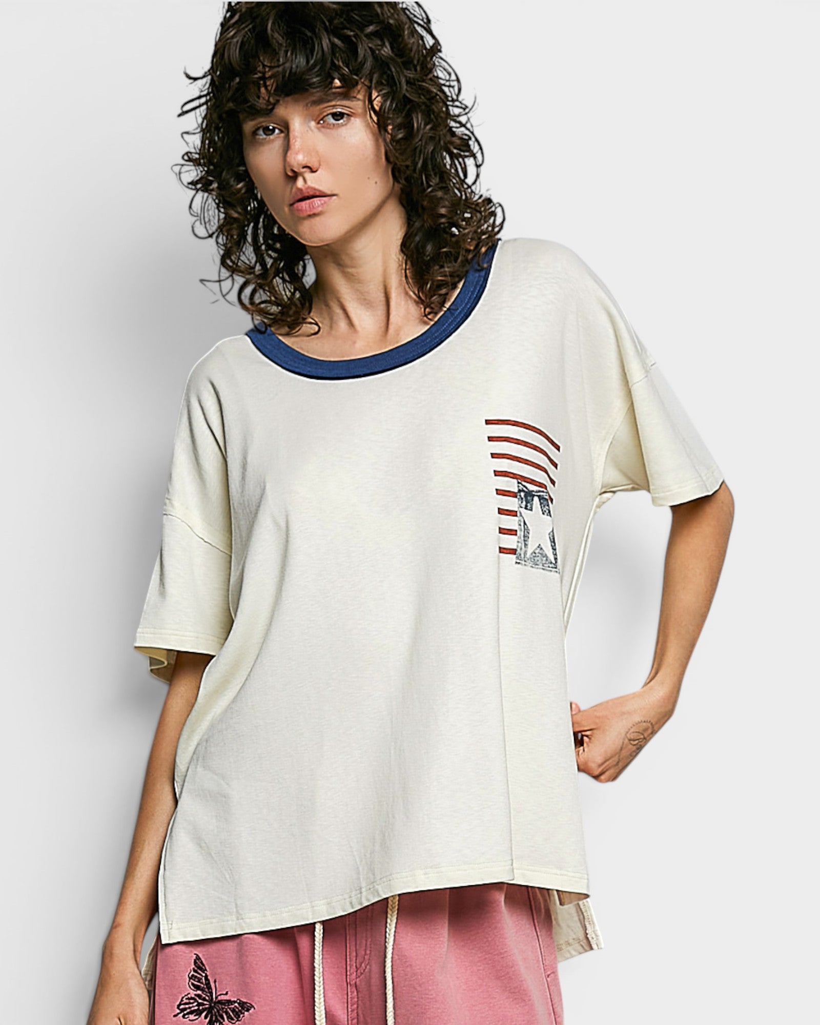 Cream Americana Star Pocket Tee
