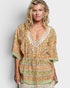 Coral Floral Print Crochet Neck Drawstring Tunic
