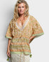 Coral Floral Print Crochet Neck Drawstring Tunic