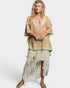 Coral Floral Print Crochet Neck Drawstring Tunic