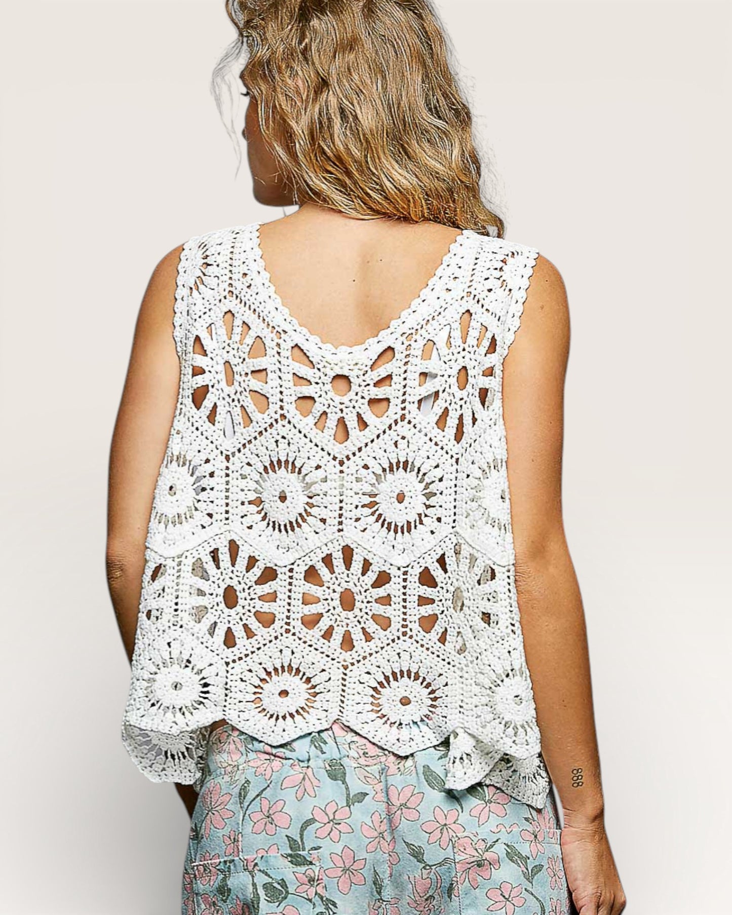 Ivory Crochet Button-Trim Vest