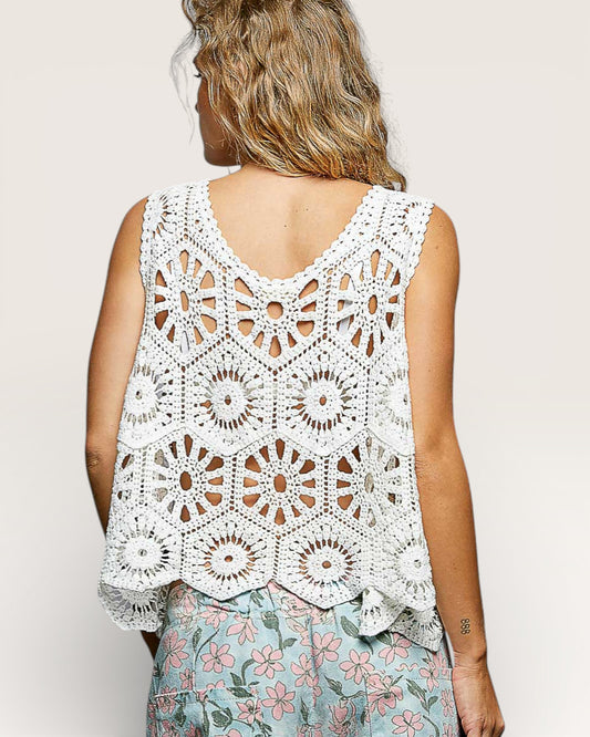Ivory Crochet Button-Trim Vest