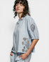 Powder Blue Embroidered Button Front Blouse