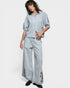 Powder Blue Embroidered Button Front Blouse