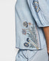 Powder Blue Embroidered Button Front Blouse