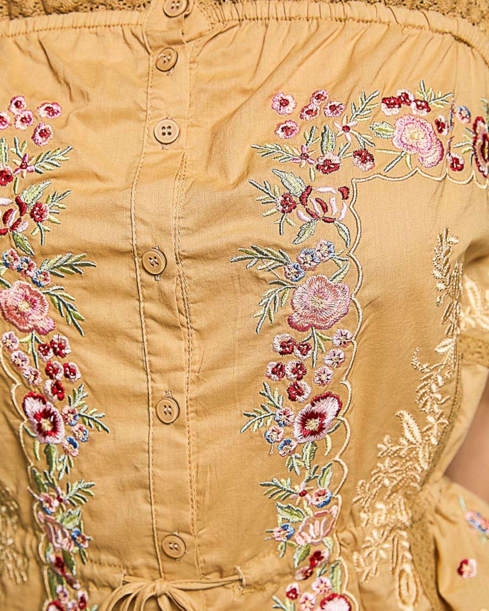 Camel Embroidered Cotton Cami Top