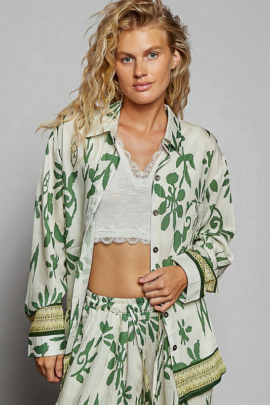 Sage & Ivory Floral Button-Front Shirt