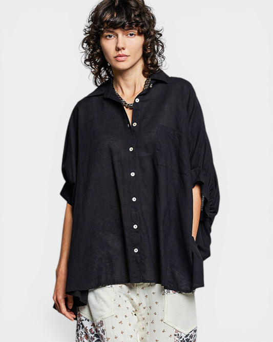 Black Oversized Button Front Shirt Tunic