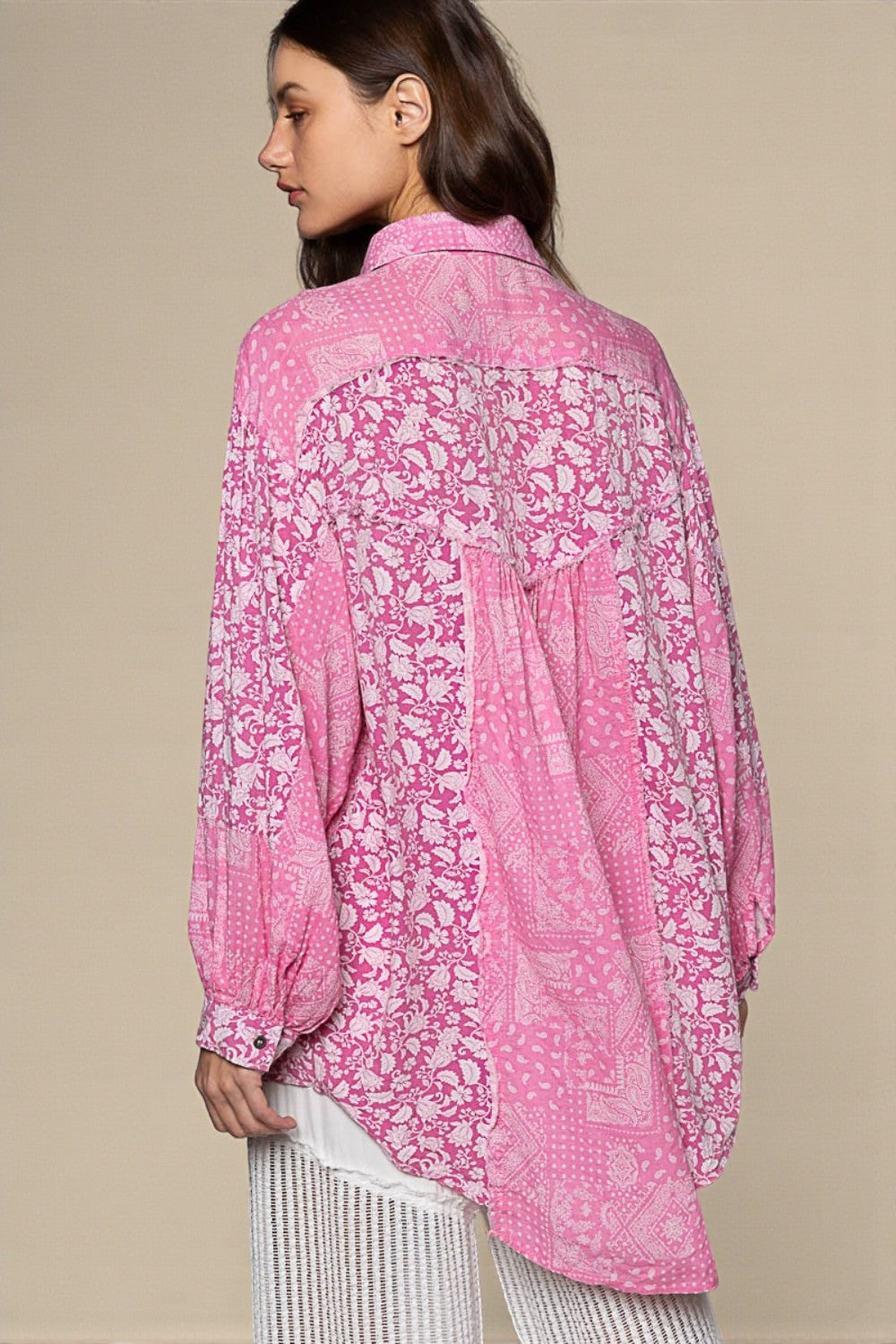 Pink Patchwork Floral Button Down Shirt