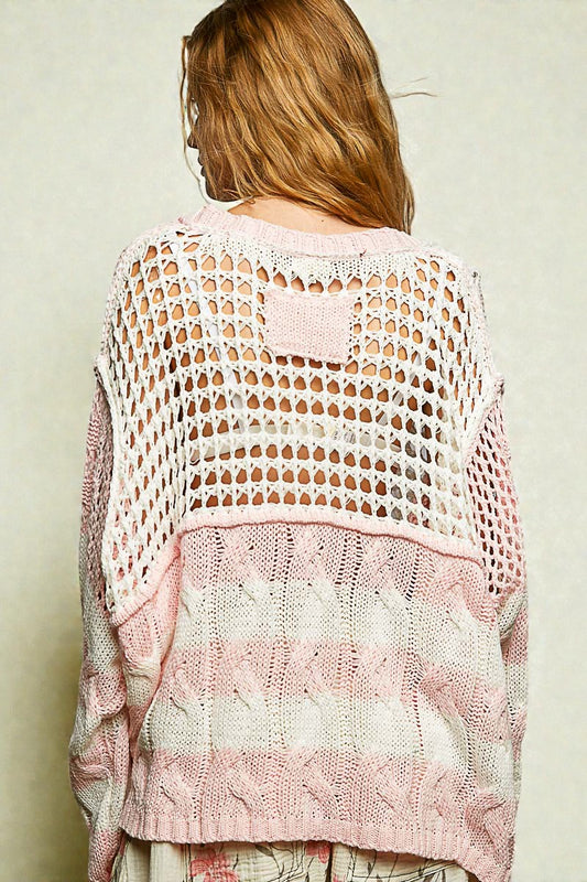 Blush & Ivory Patchwork Open Knit Sweater