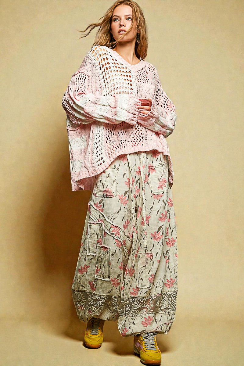 Blush & Ivory Patchwork Open Knit Sweater