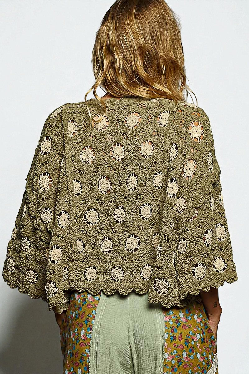 Olive Crochet Floral Sweater Top