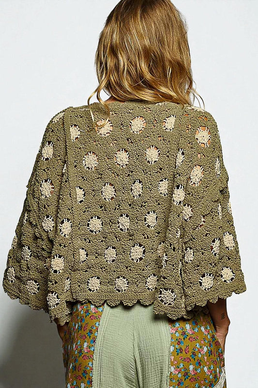 Olive Crochet Floral Sweater Top