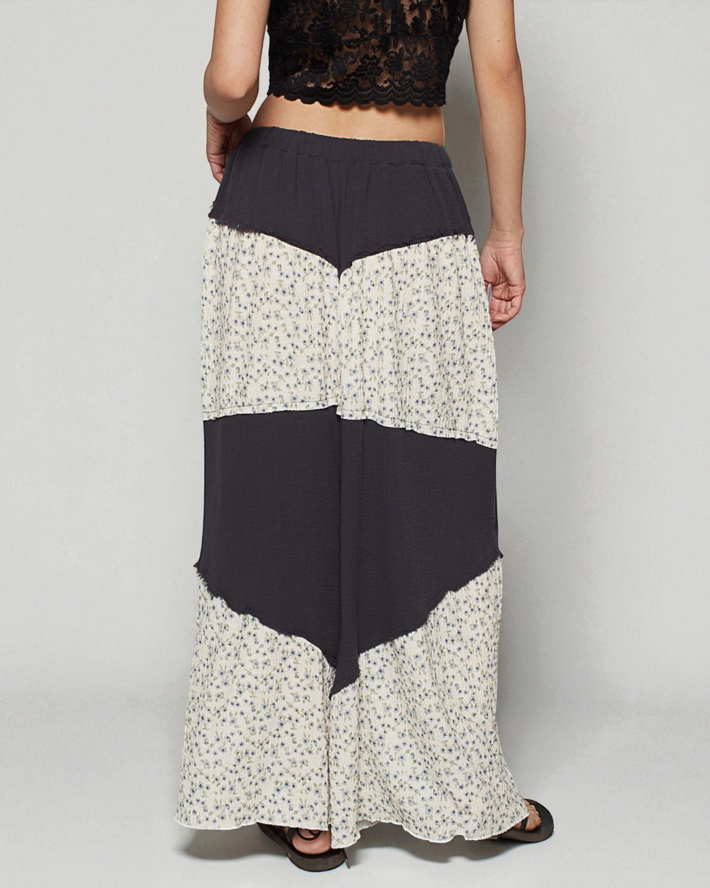 Long skirt with black and white pattern on a plain background