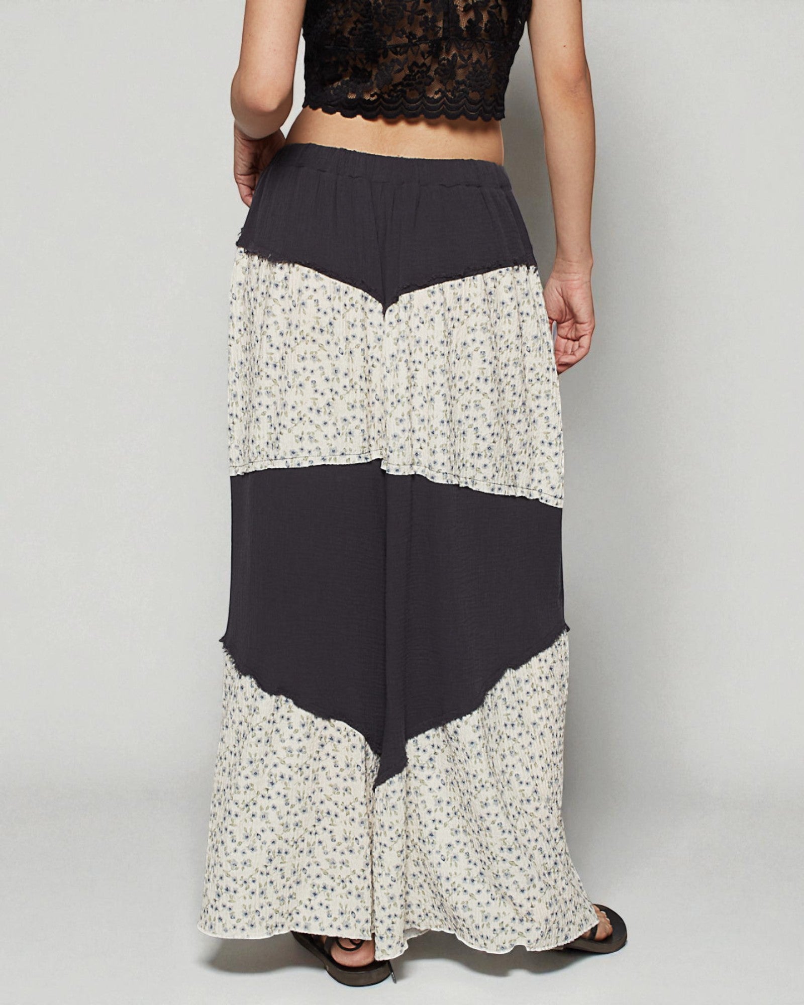 Long skirt with black and white pattern on a plain background