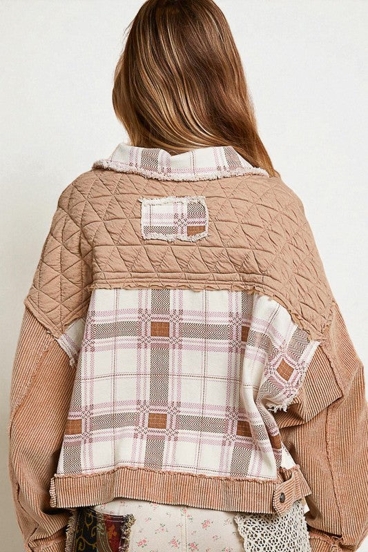 Corduroy Patchwork Button Up Jacket in Sandstone
