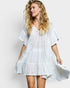 Ivory Cotton Tiered Flutter Sleeve Mini Dress