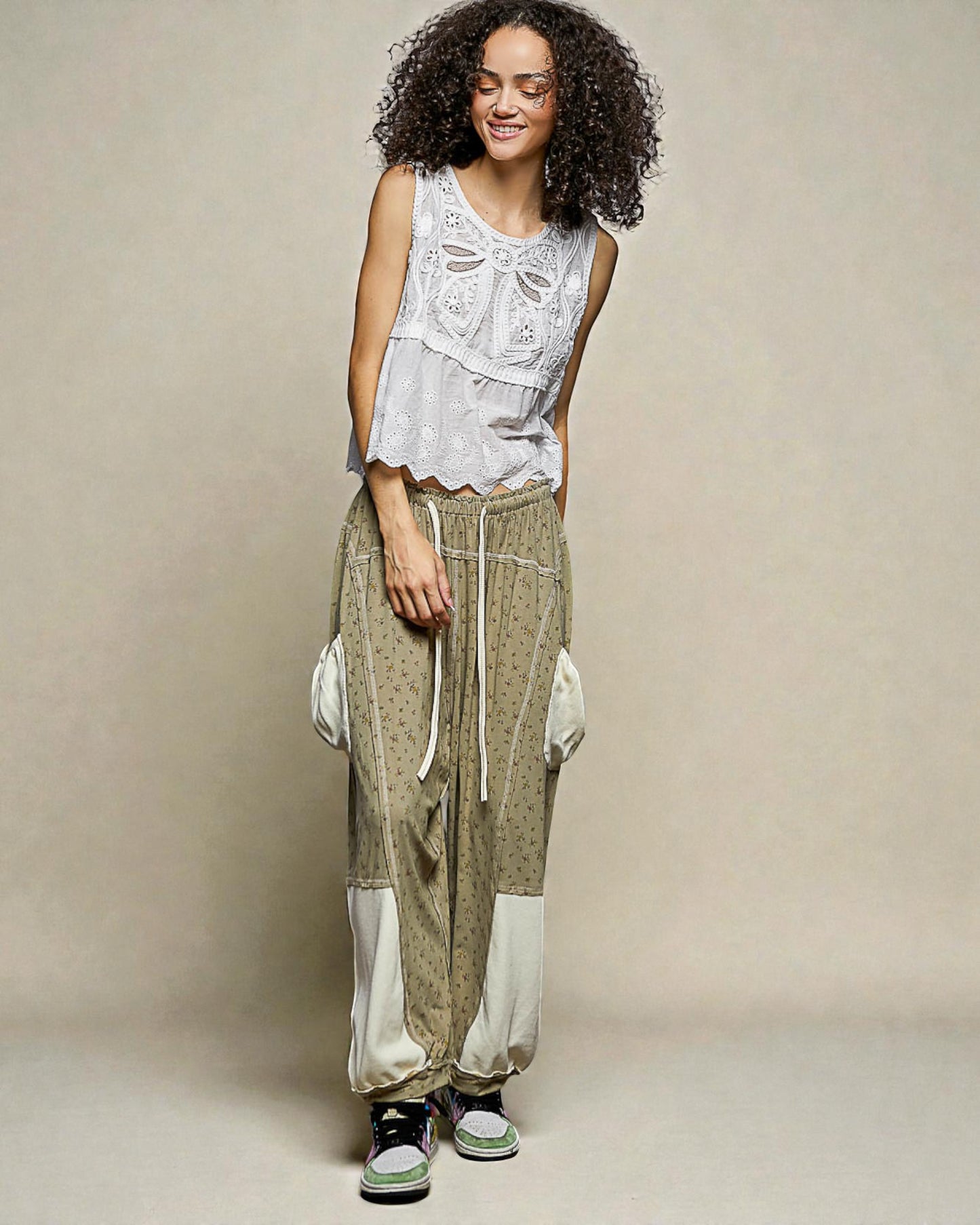 White Embroidered Peplum Tank