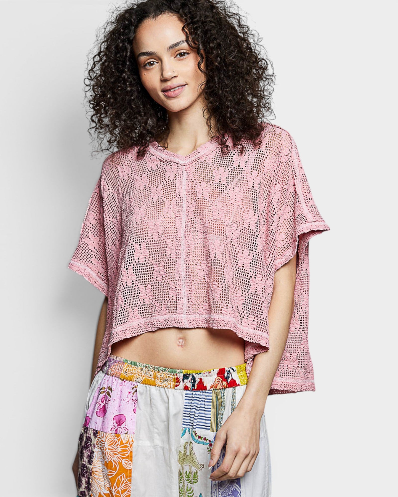 Dusty Rose Crochet Mesh Crop Top