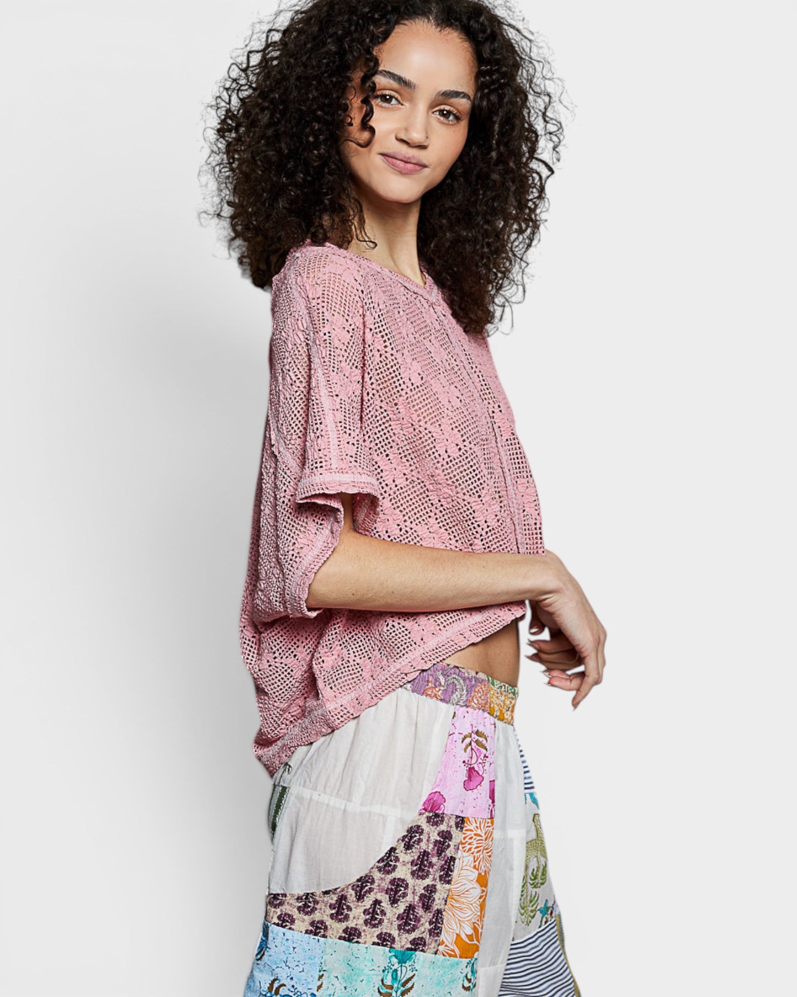 Dusty Rose Crochet Mesh Crop Top