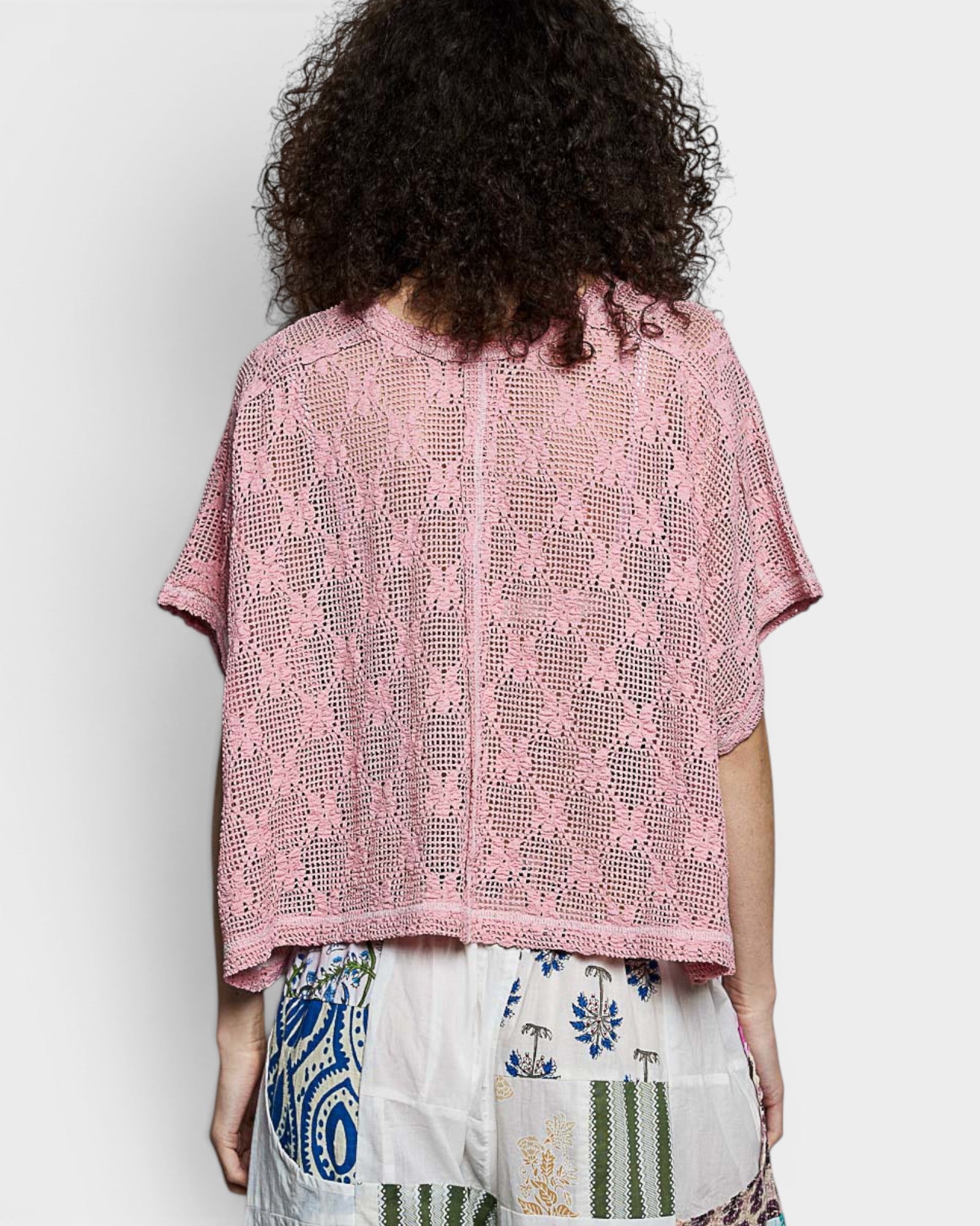 Dusty Rose Crochet Mesh Crop Top