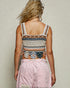 Cream & Blue Crochet Floral Crop Tank