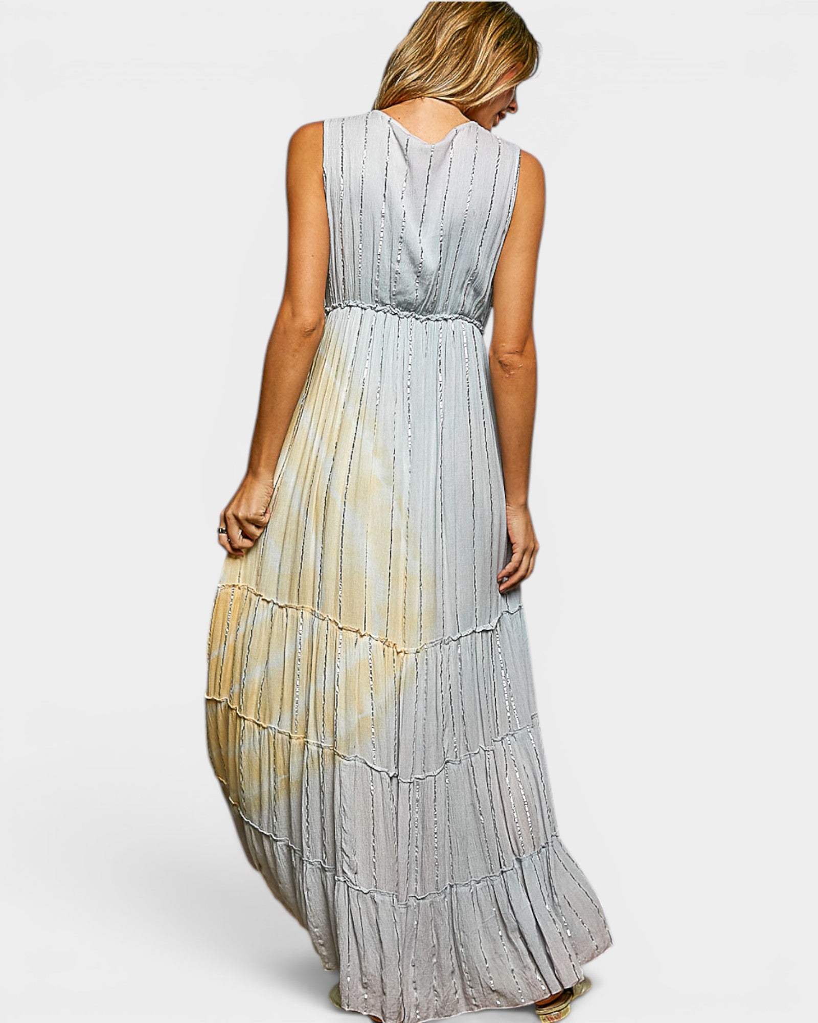 Light Gray Metallic Stripe Maxi Dress