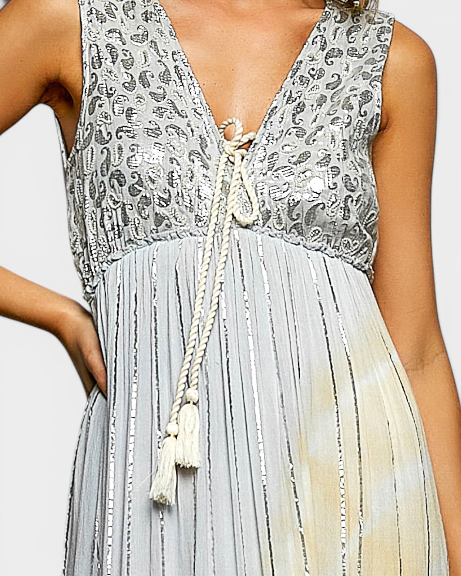 Light Gray Metallic Stripe Maxi Dress