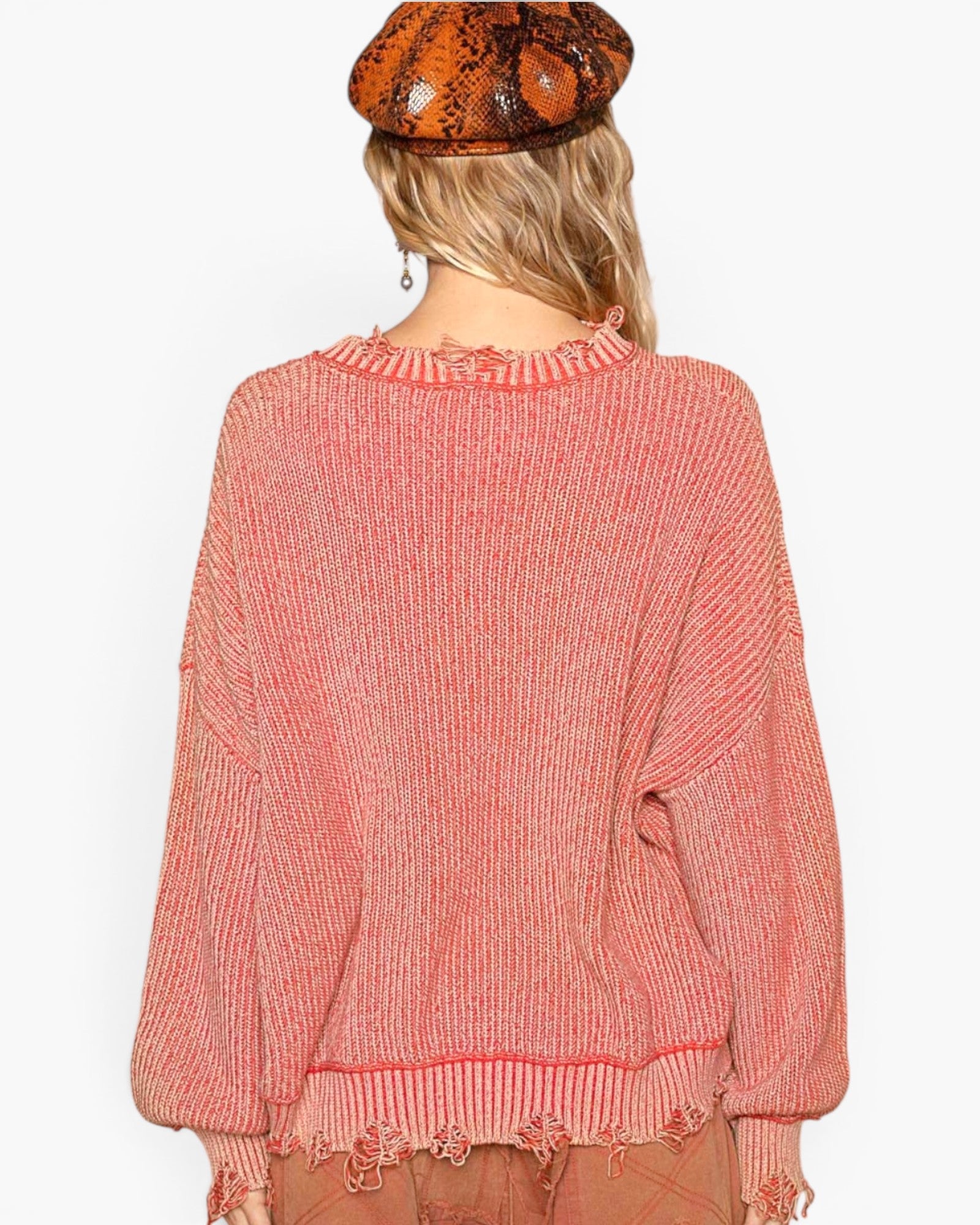 Pull à épaules tombantes effet vieilli vintage en brique rouge
