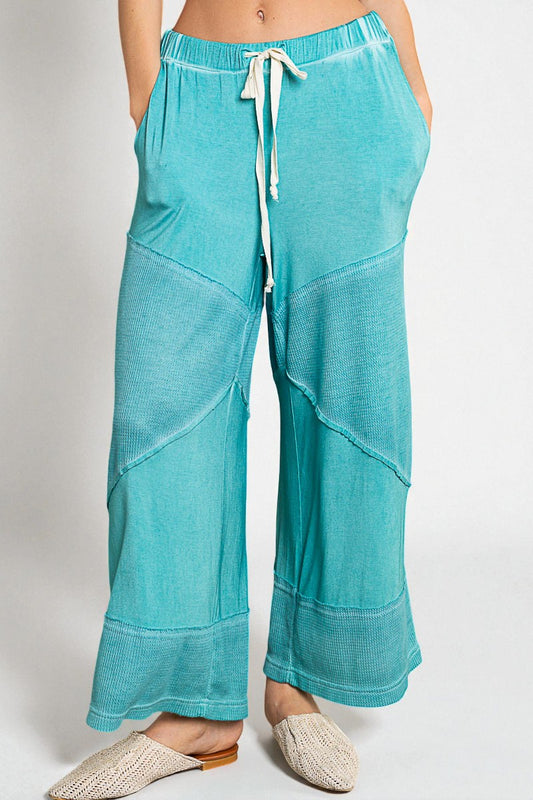 Aqua Waffle Patch Drawstring Pants
