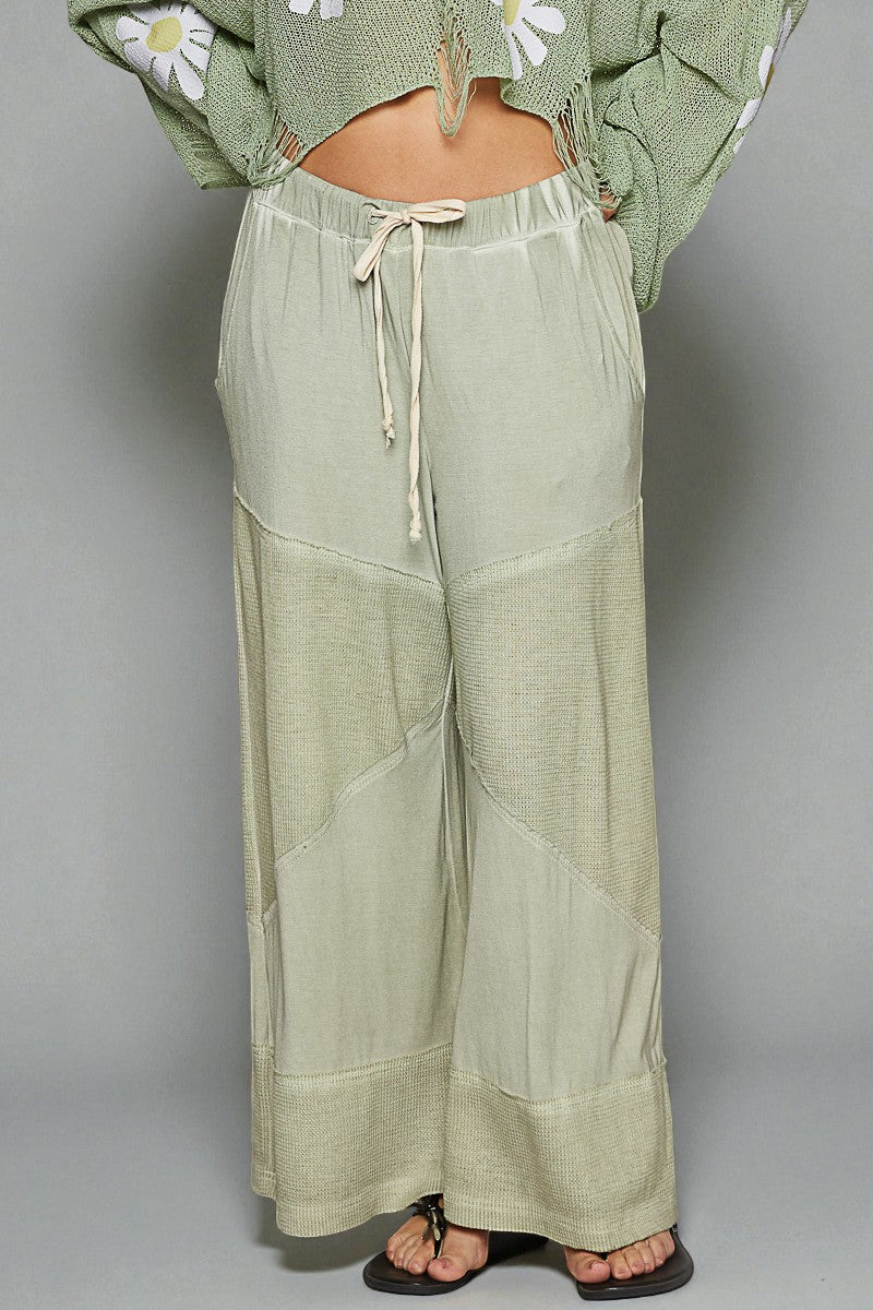 Sage Waffle Patch Drawstring Pants