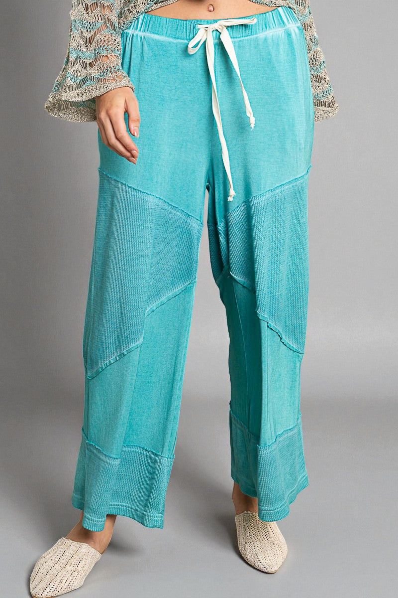 Aqua Waffle Patch Drawstring Pants
