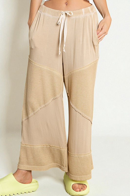 Sand Waffle Patch Drawstring Pants