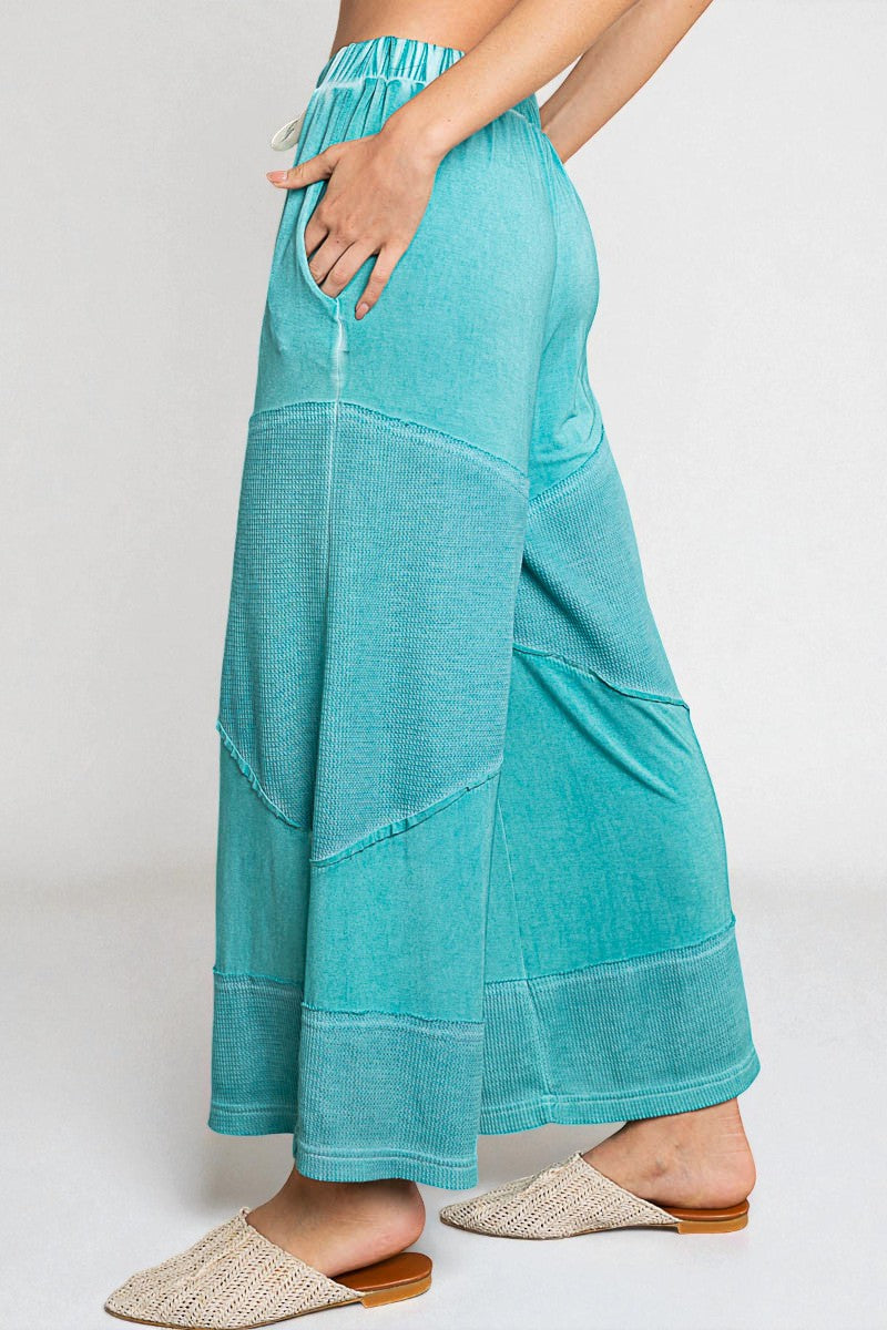 Aqua Waffle Patch Drawstring Pants