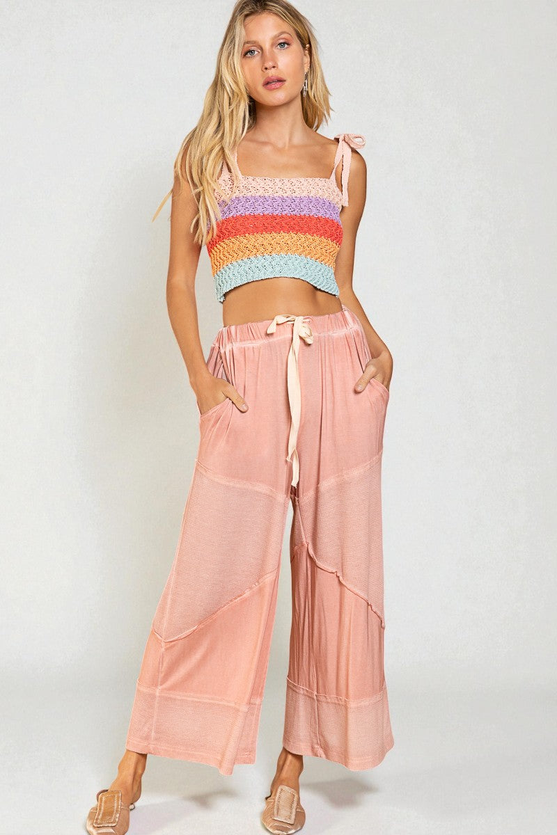 Rose Clay Waffle Patch Drawstring Pants