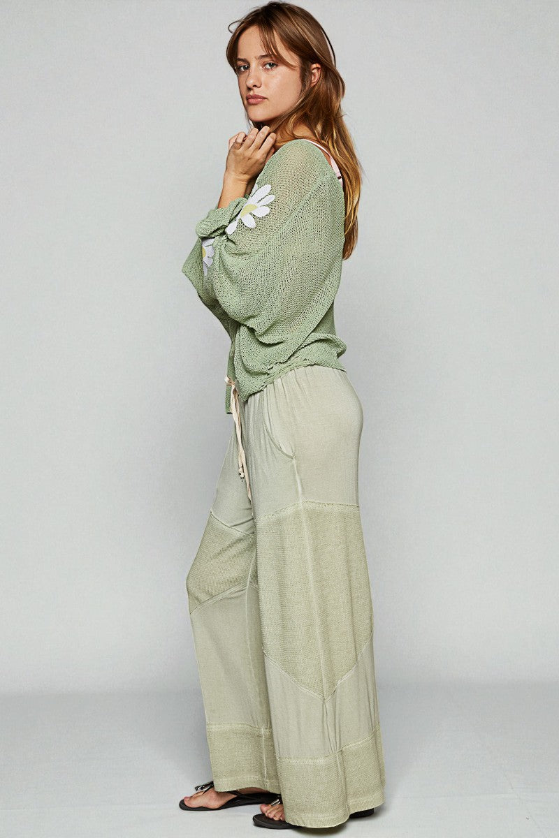 Sage Waffle Patch Drawstring Pants