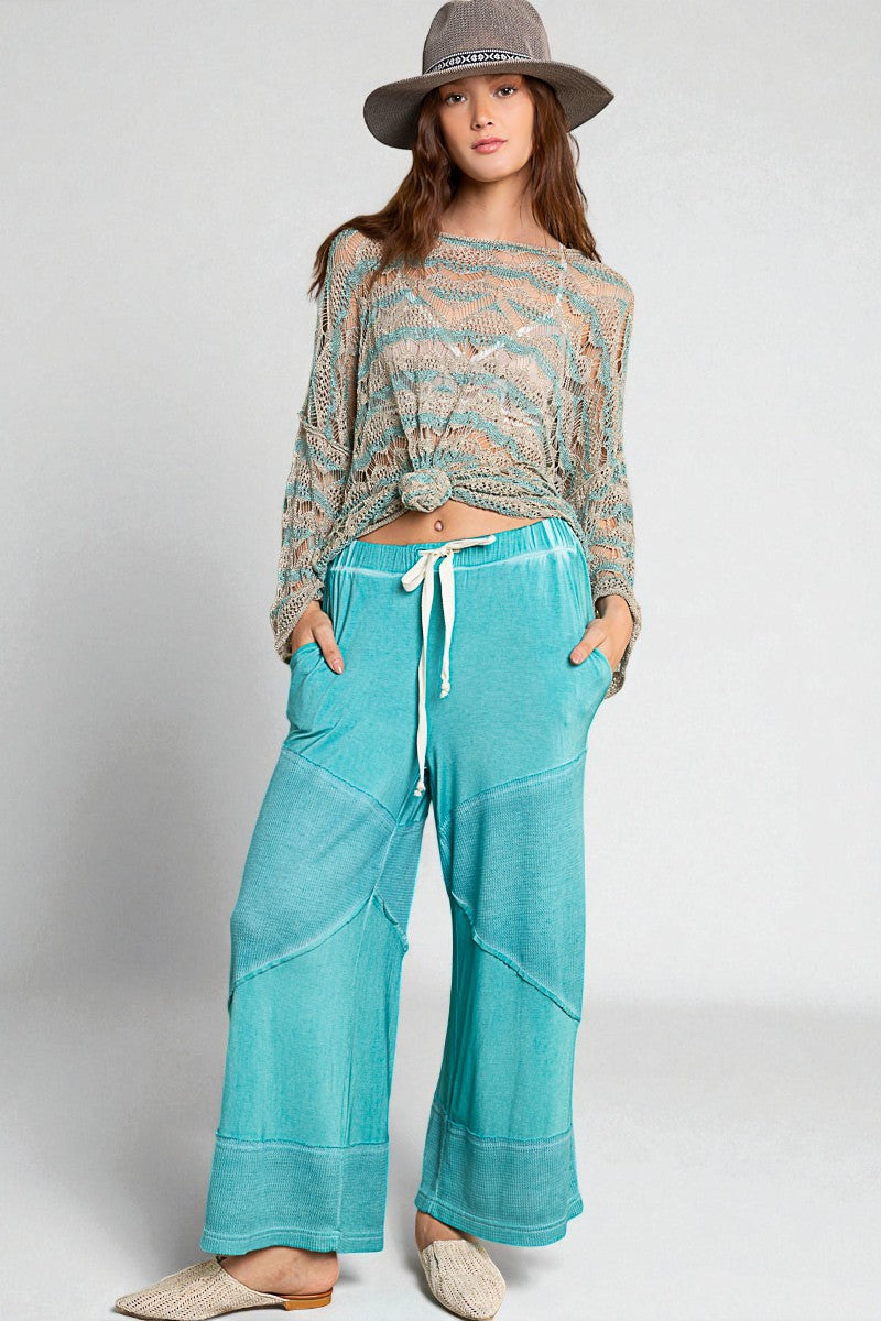 Aqua Waffle Patch Drawstring Pants