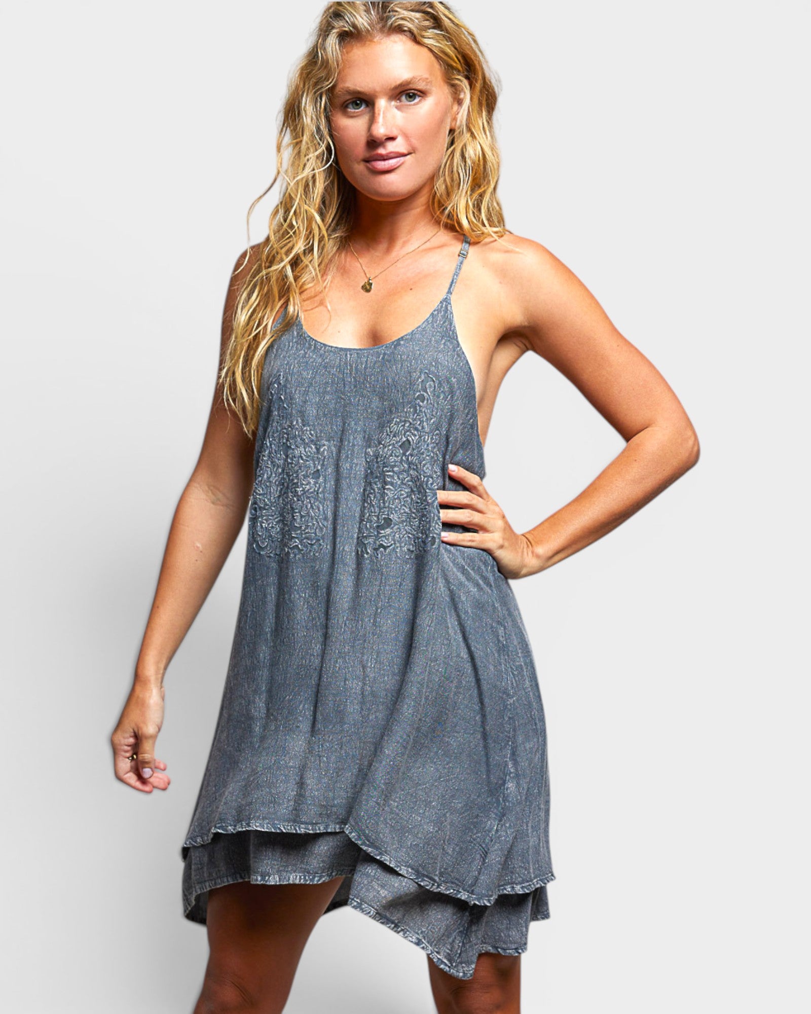 Charcoal Embroidered Racerback Dress