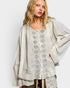 Pale Gray Embroidered Button-Front Blouse