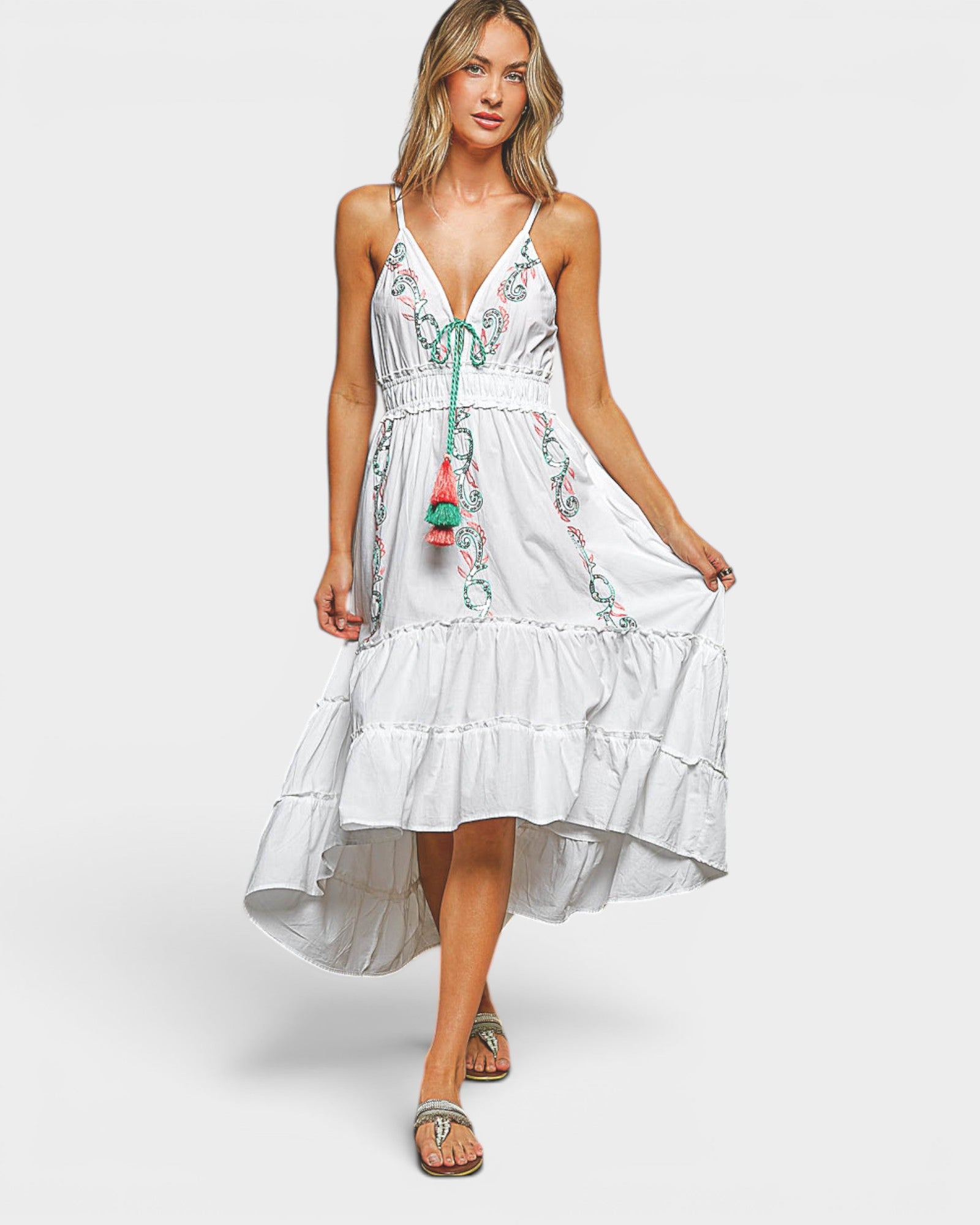 White Embroidered Cotton Maxi Dress