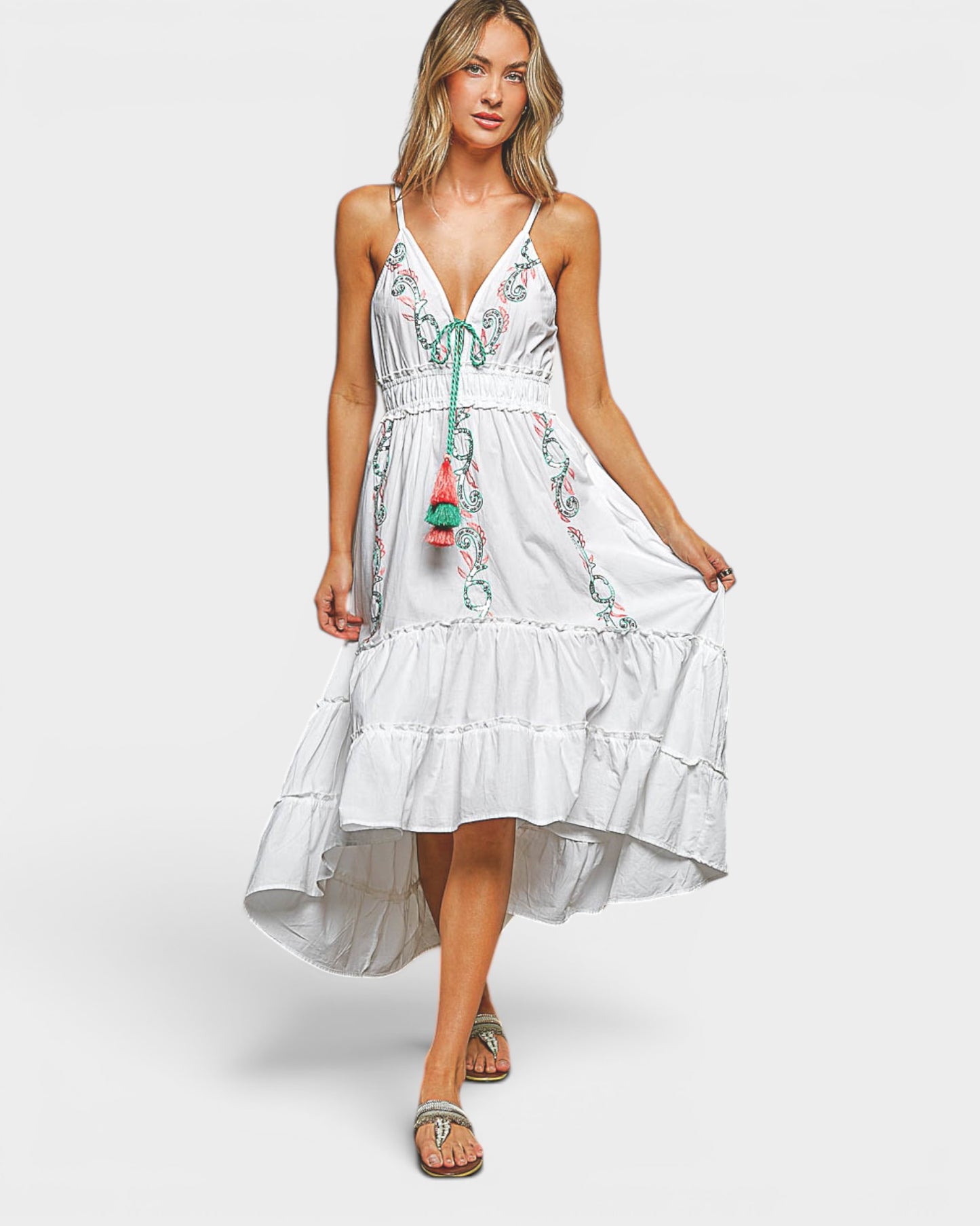 White Embroidered Cotton Maxi Dress