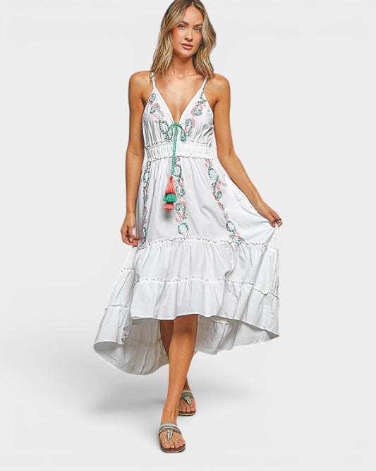 White Embroidered Cotton Maxi Dress